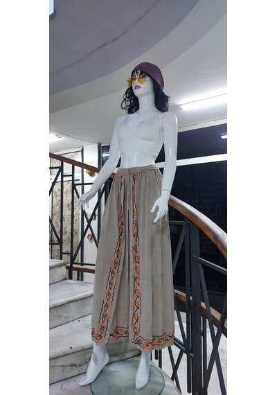 Eren Style Otantik Nakış İşlemeli Harem Şalvar Pantolon Krem