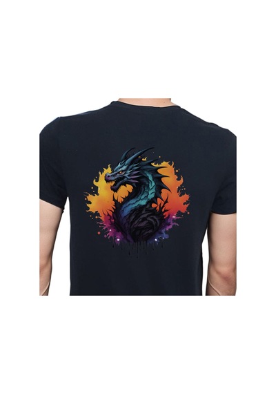 Splash Dragon T-shirt %100 Pamuklu Siyah Penye Basic Erkek Tişört Siyah