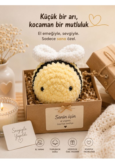 Dev Amigurumi Arı Puf Oyuncak Sarı - Siyah