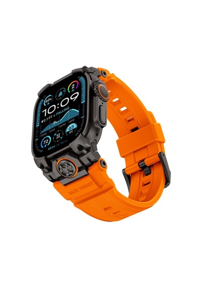 Watch Ultra 49mm Uyumlu Mohseven İwatch Armor Silikon Kordon Siyah-turuncu