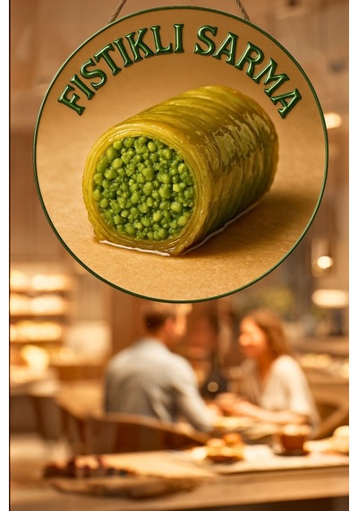 Fıstıklı Sarma Temalı İpli Ahşap Kapı Duvar Süsü, Pastane, Tatlı Dükkanı, Cafe Tablo Dekoru