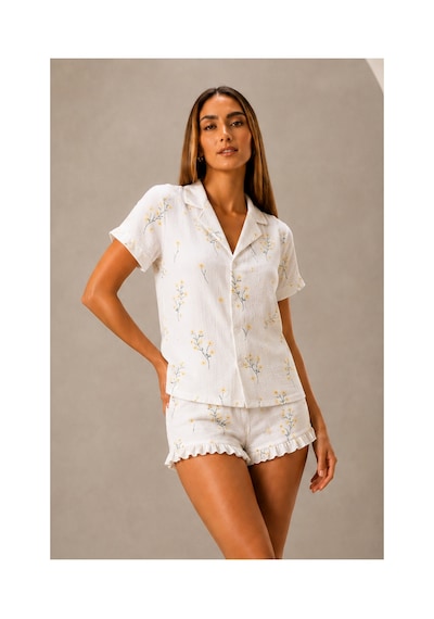 Fit Women Kadın Günlük Düğmeli V Yaka Çok Renkli Pijama Takımı