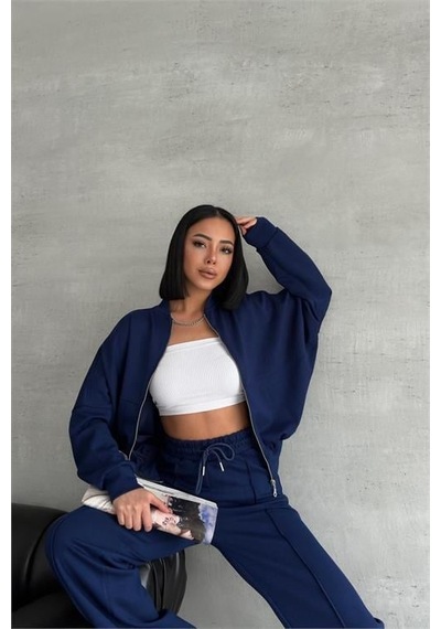 Dip Moda Kadın Oversize Likralı Eşofman Takımı Dpnbg001 Lacivert