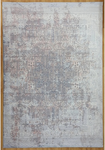 Eskitme Dokulu Gri Ve Pudra Soyut Modern Halı - 12633ou Gri - Pudra
