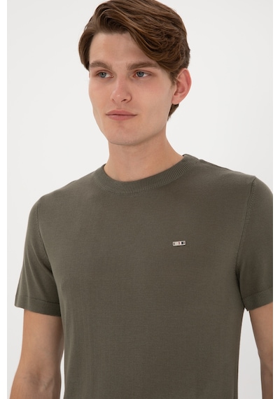 U.S. Polo Assn. Erkek Slim Fit Bisiklet Yaka Koyu Haki Tişört 50306456-VR111