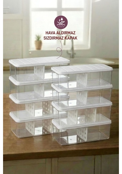 Selka Home 8 Adet 2 Lt. Nora Bölmeli  Organizer Buzdolabı Buzluk Düzenleyici Saklama Kabı