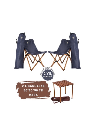 Bag The Joy Ahşap Masa Sandalye Set Kahverengi-lacivert50 50 50cm Lacivert