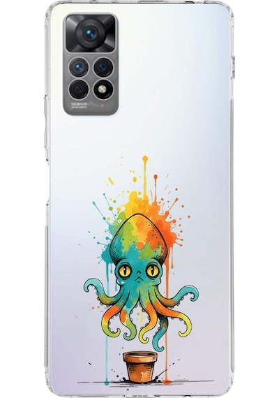 Redmi Note 12 Pro 4g İle Uyumlu Splash Ahtapot Tasarımlı Şeffaf Silikon Kılıf Şeffaf