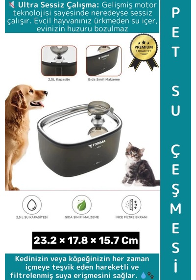 Premium Evcil Hayvan Kedi Köpek Ultra Sessiz Temiz Su Pınarı Otomatik Filtreli Su Çeşmesi 2.5 Litre