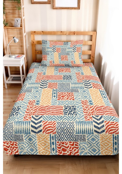 Mavi Geometrik Genç Odası Tek Kişilik Pike Takımı-bohem Kiremit Bej 160x220 Cm Kapitone Yatak Örtüsü Mat Toprak Aurası