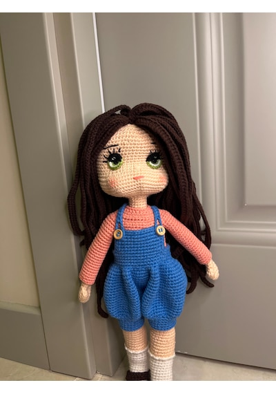 El Yapımı Amigurimi Uzun Saçlı Kız Bebek&hediyelik Oyuncak 40 Cm