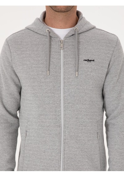 Gri Melanj Regular Fit Pamuk Karışımlı Tam Fermuarlı Sweatshirt