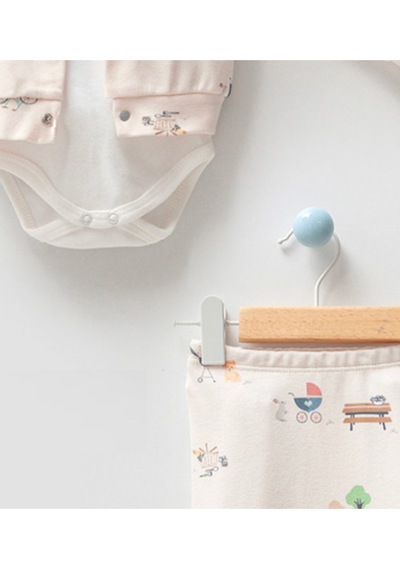 By Bubbles Piknik Desen Kapüşonlu 3'lü Bebek Takımı Ekru