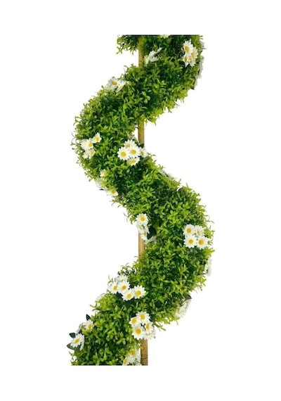 Yapay Ağaç Doğal Papatyalı Spiral Şimşir Ağacı 160cm Bambu Saplı Salon Bitkisi