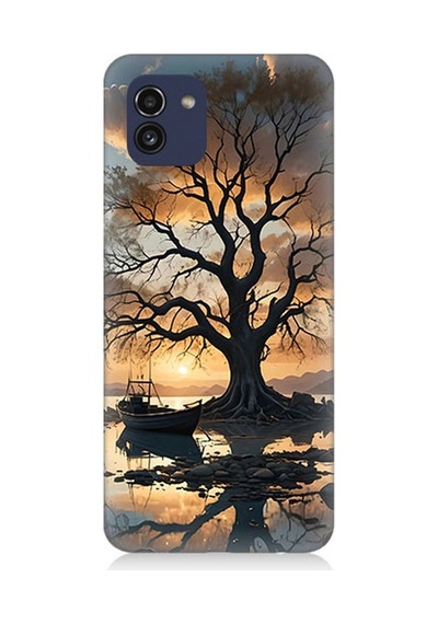 Samsung Galaxy A03 Uyumlu Göl Kenarında Yalnız Ağaç Desenli Silikon Kılıf Çok Renkli