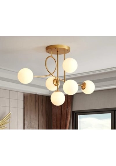 Jade 6'lı Modern Spor Eskitme Renkli Salon-mutfak-yatakodası Glop Camlı Avize Diğer