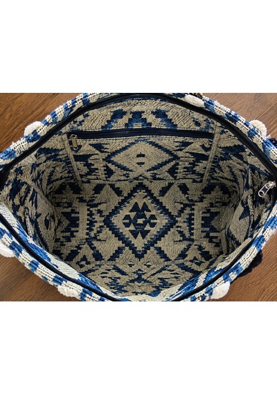 Etnik Desenli Kilim Omuz Ve Plaj Çantası 50x30 Cm Açık mavi