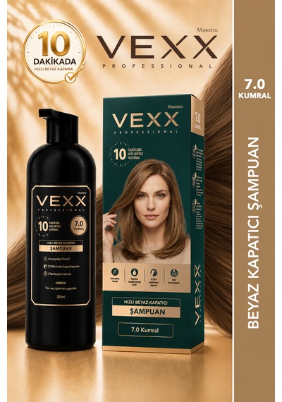 Vexx Professional Beyaz Kapatıcı Pratik Boya Şampuan Kumral 7.0 Blonde Amonyaksız Formül 300 Ml.