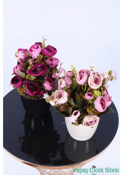Yapay Çiçek Sitesi Plastik Saksıda Yapay Ranunkulus Tanzimi 2'li Set 30 Cm Mor Pembe - Pudra Pembe
