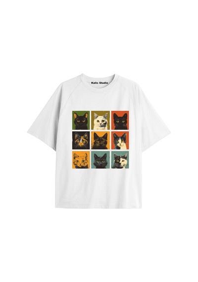 Kalic Studio Y2k Vintage Cats Baskılı Beyaz T-shirt Kod 12 Beyaz-12