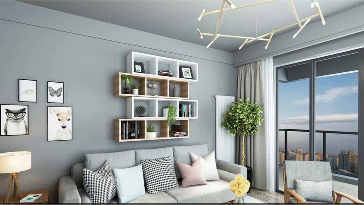 Kitaplık Lux Yatay Duvar Rafı Meşe Beyaz 4 Lü Takım Meşe Beyaz