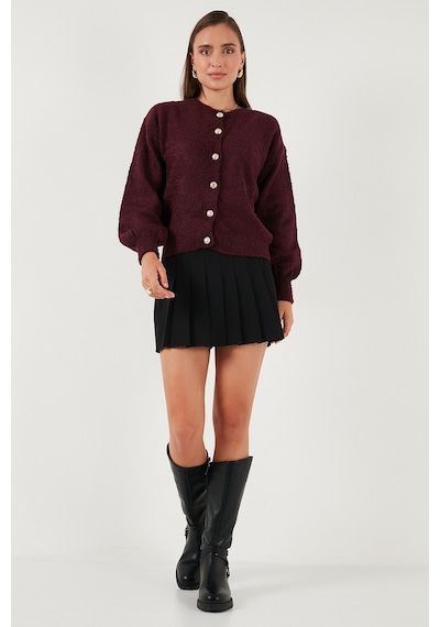 Lela Premium Regular Fit Bisiklet Yaka Yumuşak Dokulu Bayan Hırka 680Hi00147 Bordo