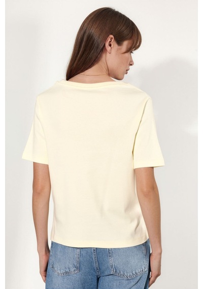 Hiccup Busem V Yaka Düz Regular Fit Pamuk T-shirt Sarı