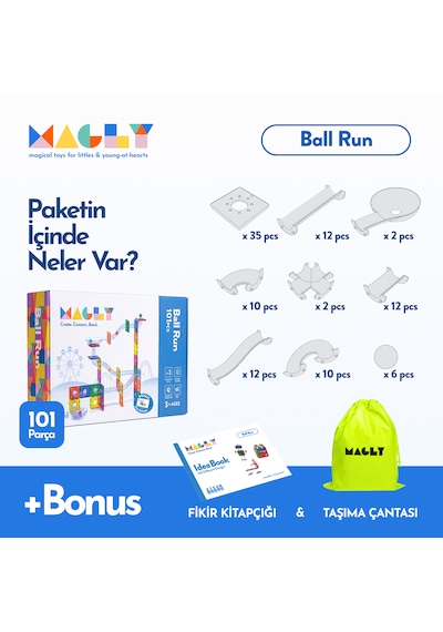 Magly Ball Run Parkur Oyunu Çocuklar İçin Renkli 3 Boyutlu 101 Parça Yapı Seti - Manyetikler Ve Yollar