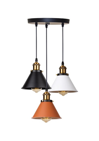Rsylight Retro Dekoratif 3 Lü Bakır Siyah Beyaz Rustik Metal Sarkıt Avize 30 Cm