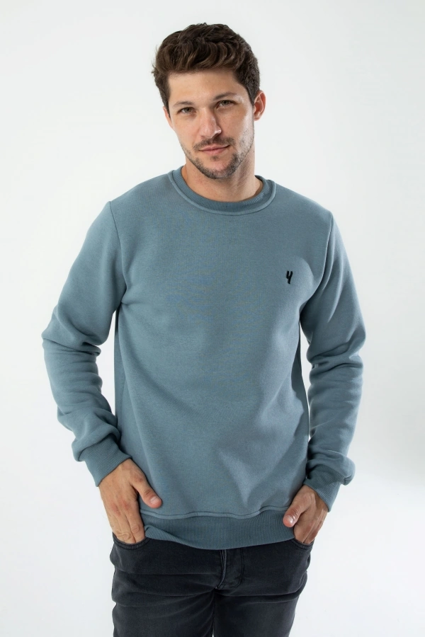 Yxc Trend Maker Erkek Pamuklu Içi Polarlı Nakışlı Relaxed Erkek Sweatshirt Tek Üst Mint