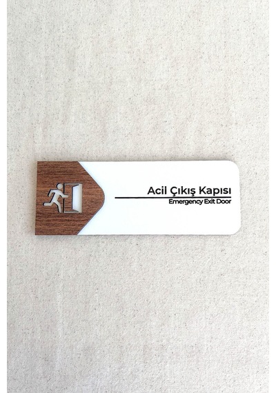 Acil Çıkış Kapı Tabelası Mdf Acil Durum Yönlendirme Levhası 19x7 Cm Çift Katmanlı