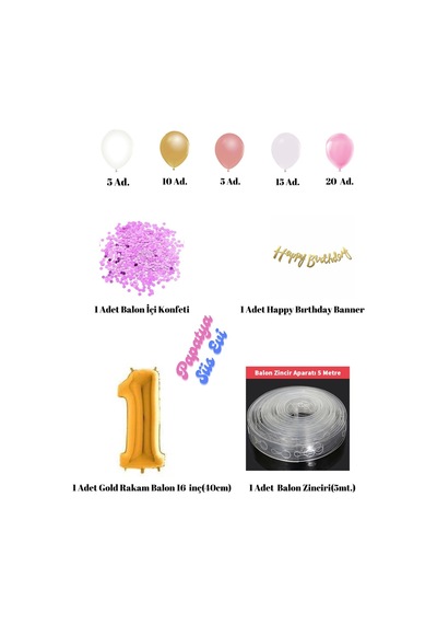 55 Adet Adet Balon Lüks Pembe Rose Gold 1 Yaş Balon Seti