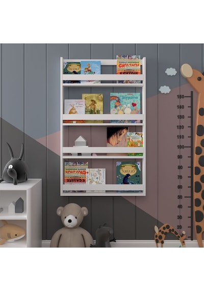 Asra Trend Çocuk Odası Duvar Rafı Kitaplık ÇR-01 %100 MDF Montessori Tipi Raf Beyaz