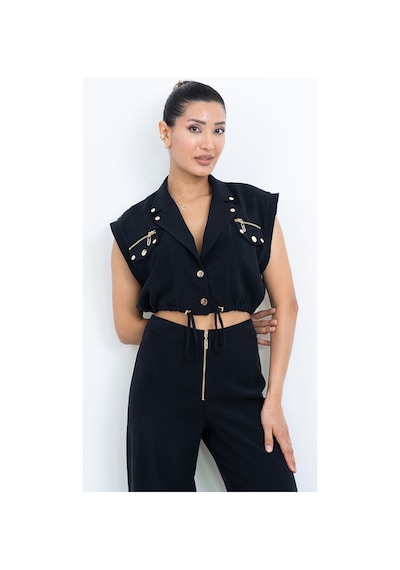 Dorne Moda Özel Seri Fermuar Ve Cep Detaylı Crop Yelek Bluz Ve Bol Paça Pantolon İkili Takım - Düğün - Mezuniyet - Ofis Şıklığı Siyah Siyah Dorne Moda Özel Seri Fermuar Ve Cep Detaylı Crop Yelek Bluz Ve Bol Paça Pantolon İkili Takım - Düğün - Mezuniyet - Ofis Şıklığı Siyah Siyah