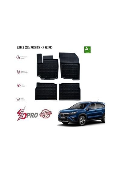Suzuki S Cross 2022 2023 2024 2025 2026 2027 4-d Havuzlu Kauçuk Paspas Siyah