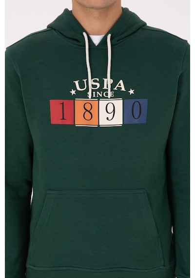 U.S. Polo Assn. Erkek Regular Fit Kapüşonlu Koyu Yeşil Sweatshirt 50316364-VR079