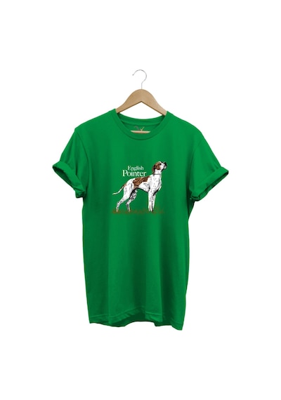 Hunting Avcılık English Pointer Av Köpeği Baskılı %100 Pamuk Regular Fit Unisex T-shirt Yeşil