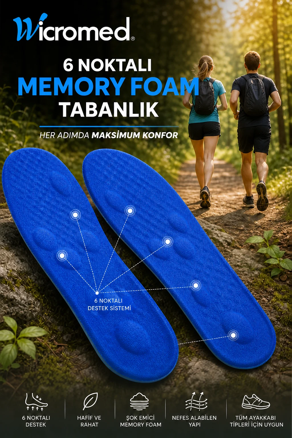 Tabanlık Şok Emici, Ark Ve Topuk Destekli Ayakkabı İçi Tabanlık Memory 6nokta Mt7041