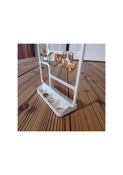 Çok Amaçlı Beyaz Takı Organizeri - Küpe, Kolye Ve Yüzük Standı 200x183x4mm Beyaz