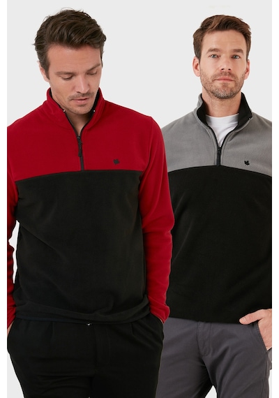 Buratti Regular Fit Anti-Pilling Tüylenme Yapmayan Dik Yaka Şardonlu 2'Li Paket Erkek Polar 5906016S2 Bordo-Gri Siyah