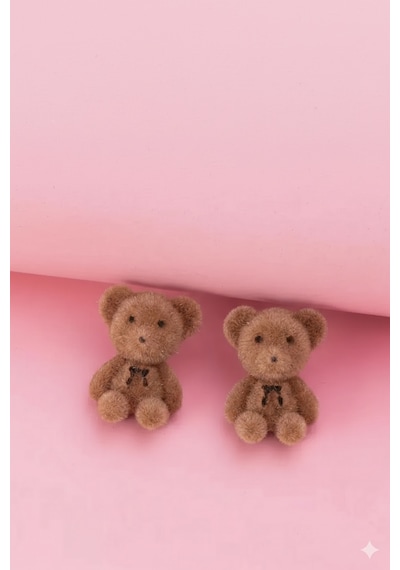 Sevimli Kahverengi Peluş Ayıcık Küpe Çok Renkli