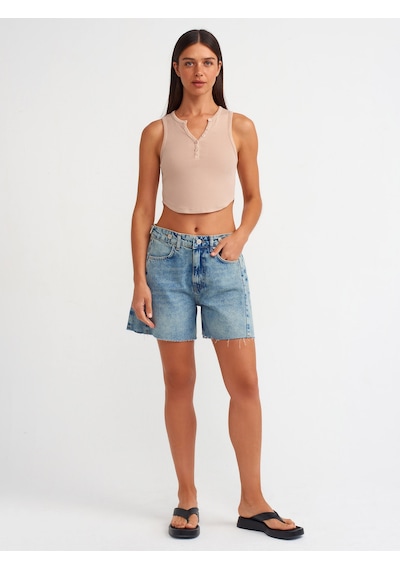 Dilvin Apoletli Denim Şort Tint