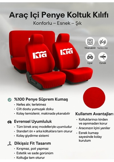 Her Mevsim Rahatlik Sunan Kia Ceed İle Uyumlu Oto Koltuk Kilifi İle Aracinizda Ferahlik Kırmızı
