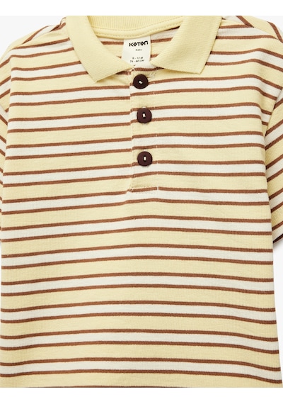 Koton Pamuklu Düğmeli Kısa Kollu Oversize Çizgili Polo Yaka Tişört Sarı Çizgili 6smb10106tk Sarı