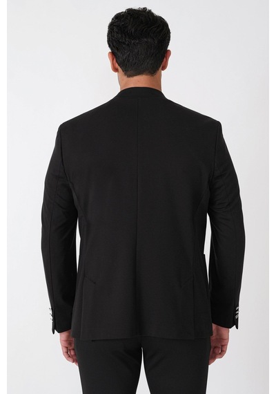 Comfort Fit Çift Yırtmaç Torba Cep Metal Düğmeli Siyah-1 Blazer Ceket C 734 Siyah -1