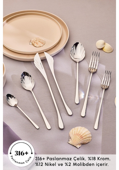 Karaca Seashell 316+ 84 Parça 12 Kişilik Çatal Kaşık Bıçak Takımı, Platin