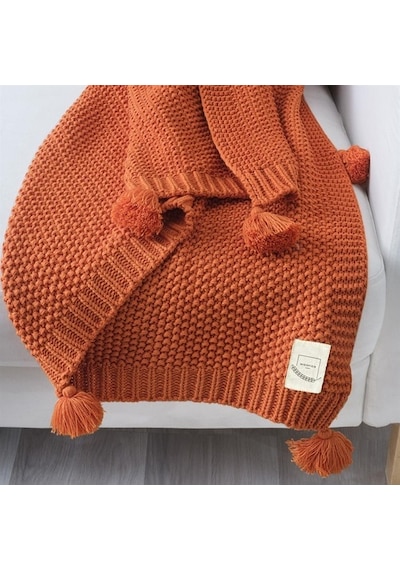 Coco Pirinç Örgü Ponponlu Triko Tv Battaniyesi Throw Koltuk Şalı (538861664)-130X170