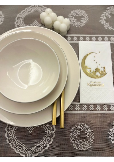 Gold Yaldızlı Beyaz Hoşgeldin Ramazan Yeni Ay Desenli Garson Peçete 16 Lı