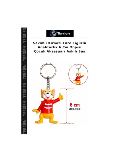 Sevimli Kırmızı Fare Figürlü Anahtarlık 6 Cm Objesi Çocuk Aksesuarı Askılı Süs