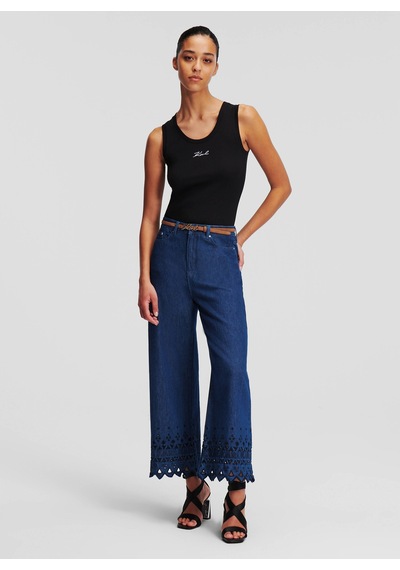 Karl Lagerfeld Yüksek Bel Düz Paça Koyu Mavi Kadın Denim Pantolon 241w1102